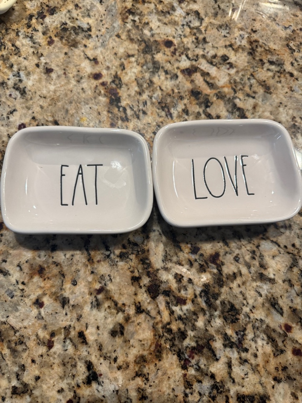 Rae Dunn White Ceramic Dishes with Black Lettering - EAT & LOVE Set